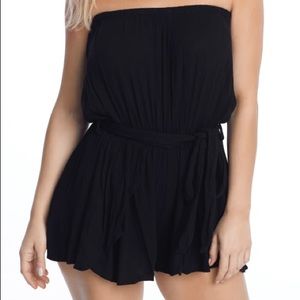 ELAN NWT Strapless Drawstring Romper Cover-up In Black